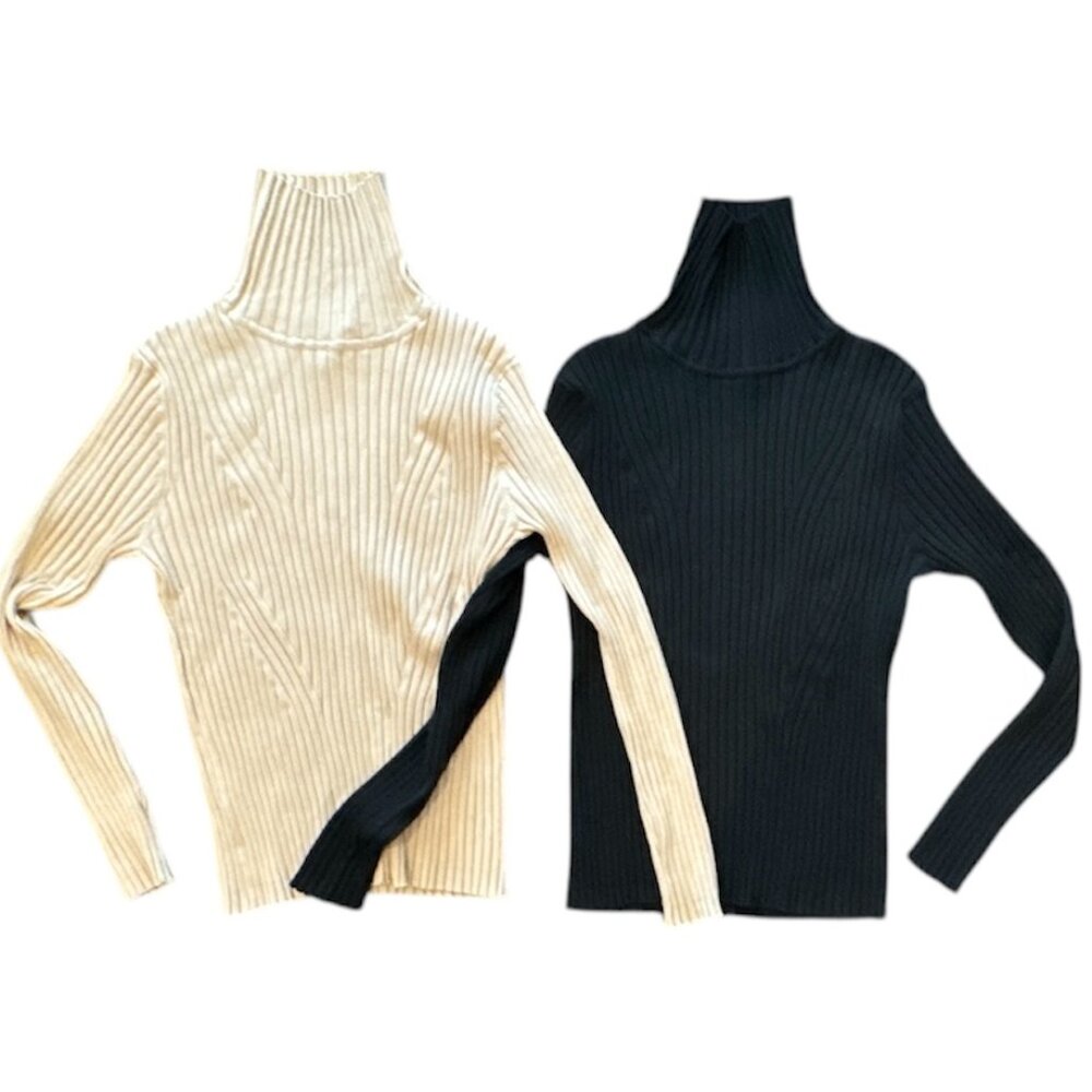 Revue Ribbed Beige & Black Turtlenecks